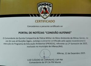 Conexão Alfenas é homenageado pela Polícia Militar do Meio Ambiente durante formatura do PROGEA.