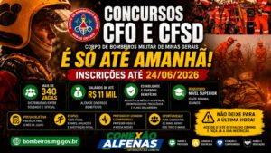 Inscrições para o Concurso do Corpo de Bombeiros Militar de Minas Gerais terminam nesta quarta-feira (24/06/26)